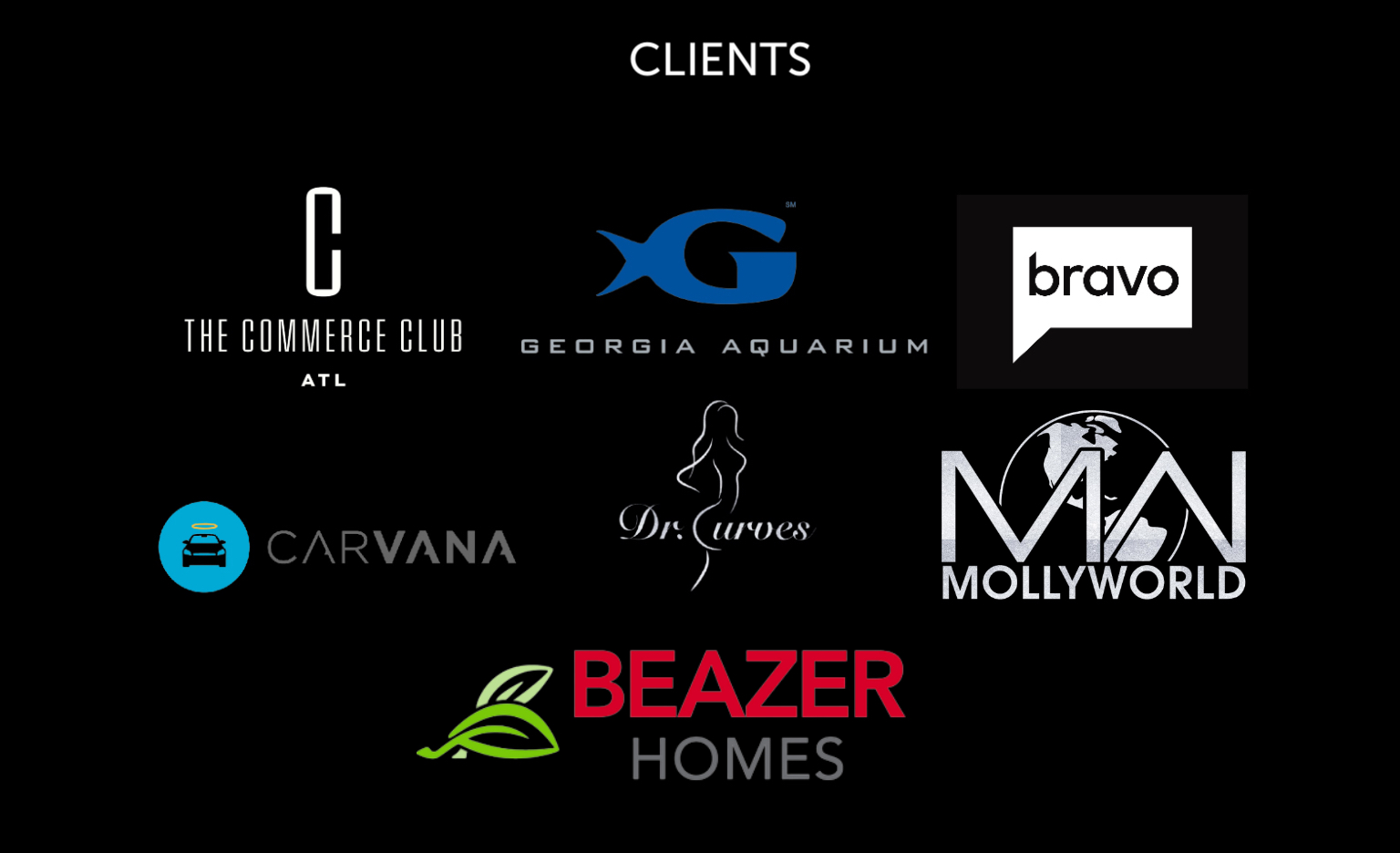 Royal Spin ATL Clients - The Commerce Club ATL, Georgia Aquarium, Bravo, Carvana, Dr Curves, Mollyworld, Beazer Homes